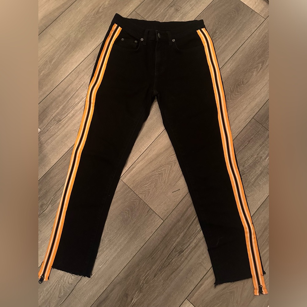 Carmar Black Denim Jeans with Gold stripe and side zipper size 27